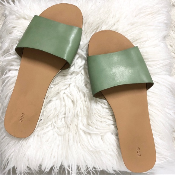 Urban Outfitters Shoes - UO BDG Faux Leather Green and Camel Slides/Sandals